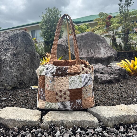 Americana by Sharif Brown Patchwork Quilted Tote Bag - Picture 1 of 11